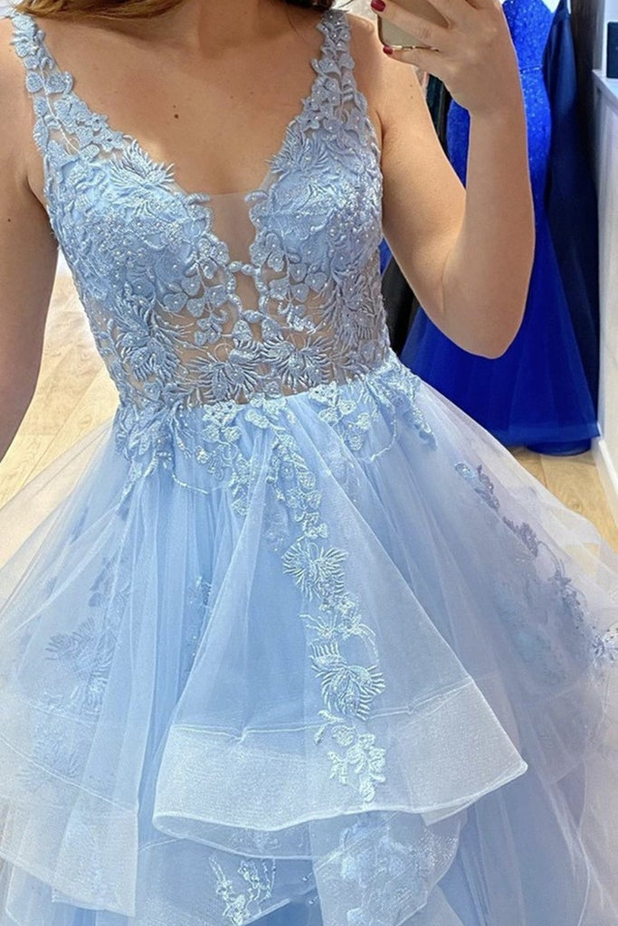 V Neck Light Blue Lace Prom Dresses, Light Blue Lace Formal Evening Dr jbydress V Neck Light Blue Lace Prom Dresses, Light Blue Lace Formal Evening Dr jbydress