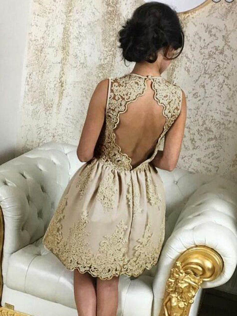Backless Champagne Lace Wedding Dresses, Open Back Champagne Lace Form –  jbydress
