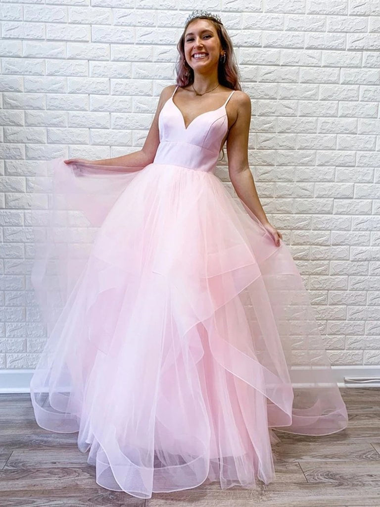 V Neck Pink Blue Tulle Long Prom Dresses, Pink Blue Tulle Long Formal jbydress V Neck Pink Blue Tulle Long Prom Dresses, Pink Blue Tulle Long Formal jbydress