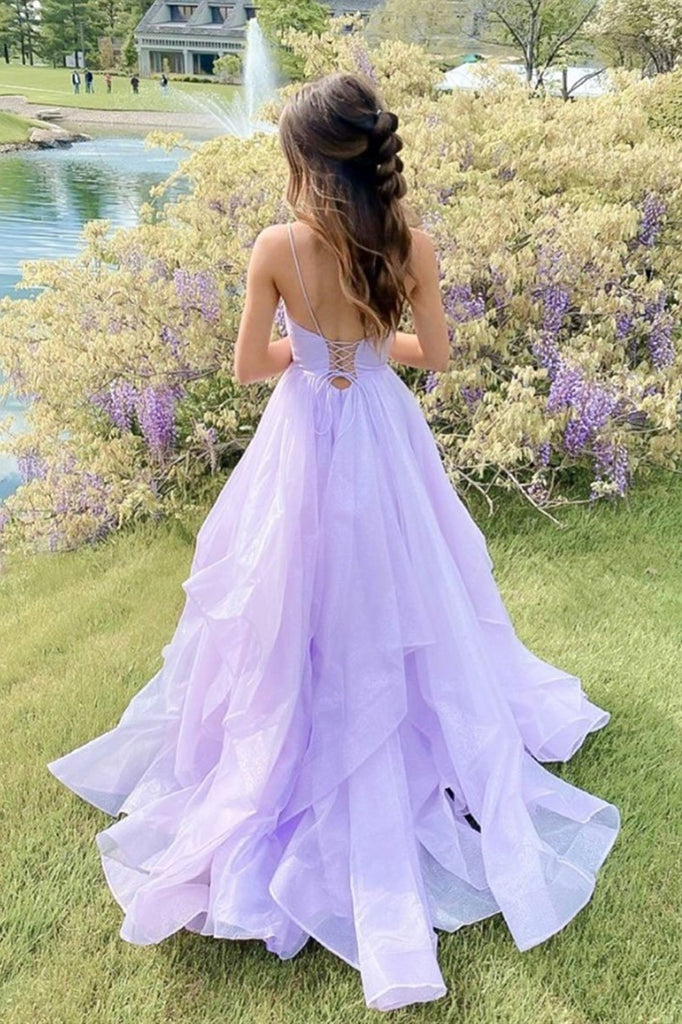 pink and purple dresses for weddings Light Purple Sleeveless A Line V-Neck Lace Wedding Dresses, Purple / 10