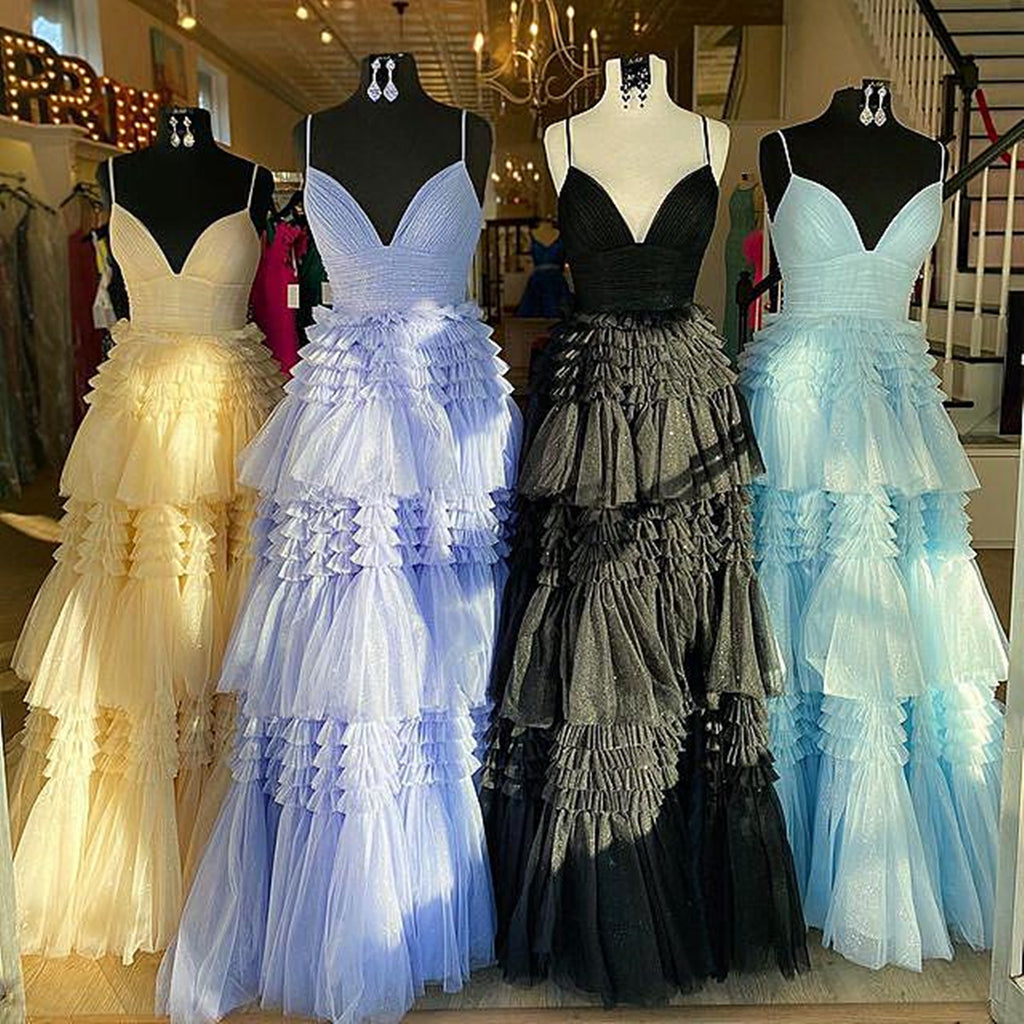 V Neck Puffy Purple Blue Black Champagne Prom Dresses, V Neck Long For jbydress V Neck Puffy Purple Blue Black Champagne Prom Dresses, V Neck Long For jbydress