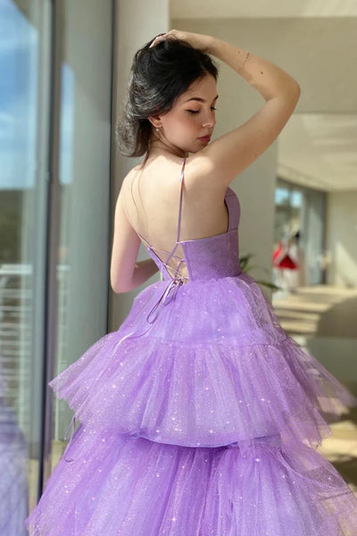 V Neck Purple High Low Prom Dresses, Purple High Low Formal Homecoming Dresses