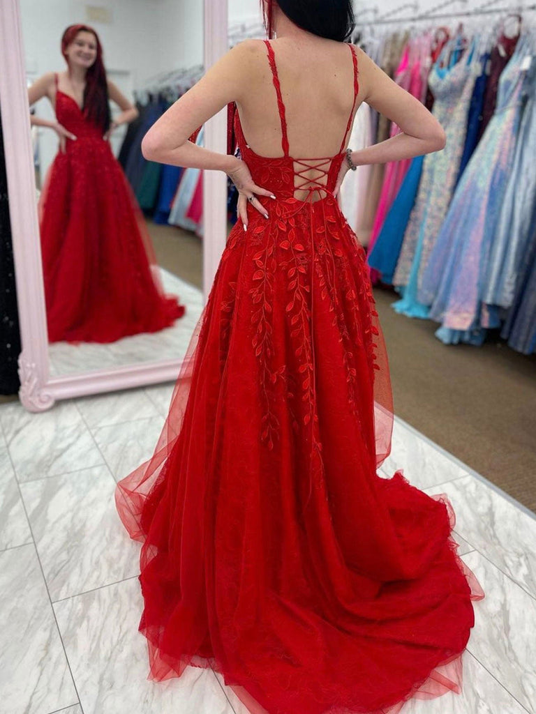 V Neck Red Lace Backless Prom Dresses, Open Back Red Lace Formal Gradu jbydress V Neck Red Lace Backless Prom Dresses, Open Back Red Lace Formal Gradu jbydress