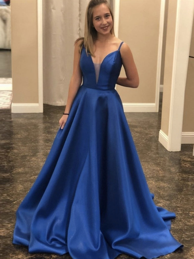 V Neck Royal Blue Satin Long Prom Dresses, Royal Blue Long Formal Even jbydress V Neck Royal Blue Satin Long Prom Dresses, Royal Blue Long Formal Even jbydress