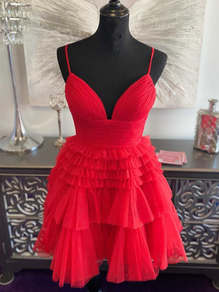 V Neck Short Black Red Prom Dresses, Short Red Black Formal Homecoming Dresses