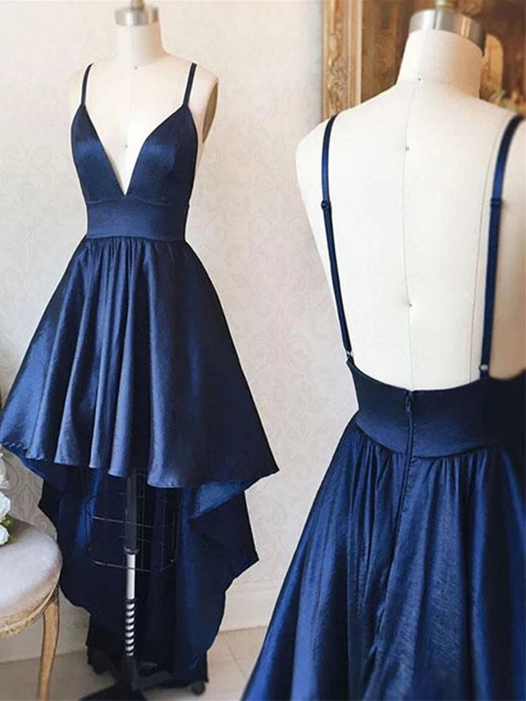 V Neck Backless Navy Blue/Pink High Low Prom Dresses, Backless High Lo jbydress V Neck Backless Navy Blue/Pink High Low Prom Dresses, Backless High Lo jbydress