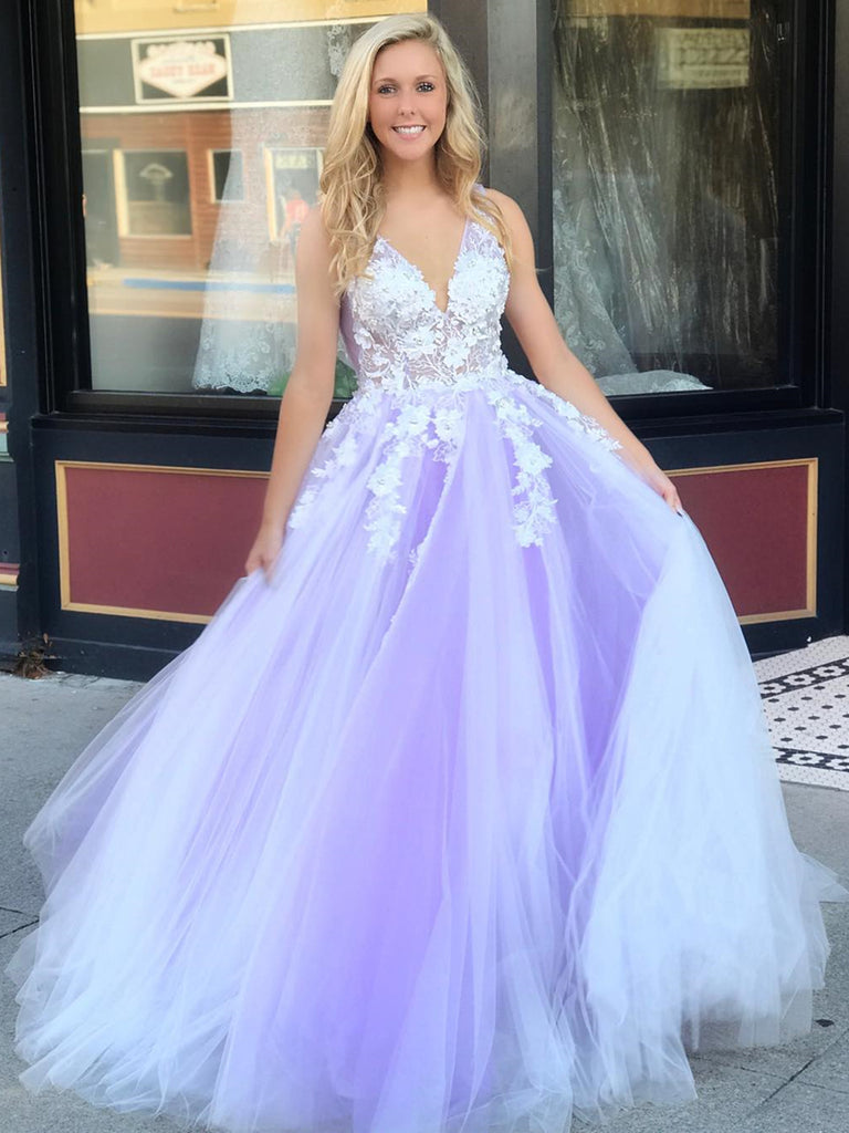 V Neck Backless Purple Lace Floral Prom Dresses Long, Purple Lace Form jbydress V Neck Backless Purple Lace Floral Prom Dresses Long, Purple Lace Form jbydress