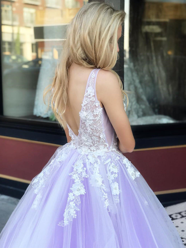V Neck Backless Purple Lace Floral Prom Dresses Long, Purple Lace Form jbydress V Neck Backless Purple Lace Floral Prom Dresses Long, Purple Lace Form jbydress