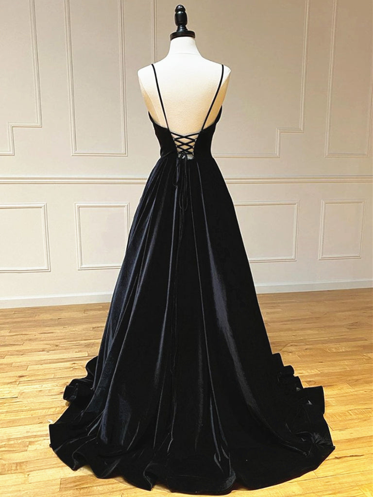 black v neck velvet dress V-Neck Black Velvet Dress