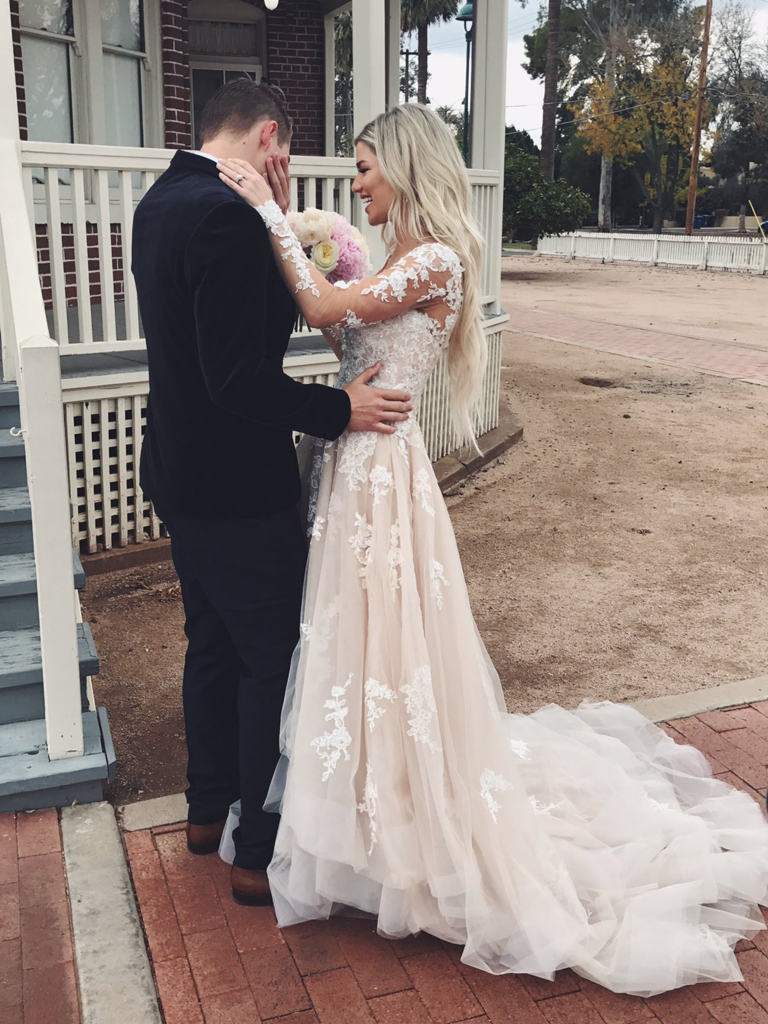 Custom Made V Neck Long Sleeves Champagne Wedding Dresses, Champagne W jbydress Custom Made V Neck Long Sleeves Champagne Wedding Dresses, Champagne W jbydress