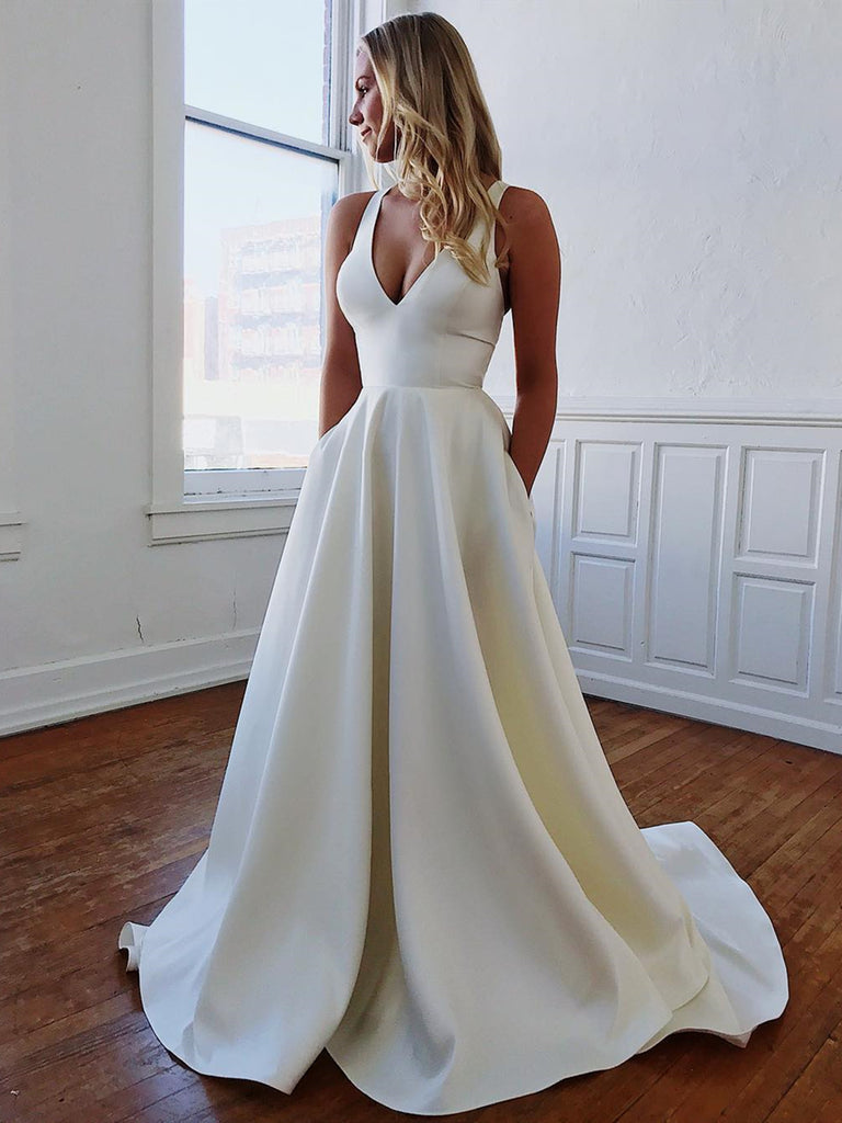 Buy Open Back Bridal Gown,white Wedding Dress,long Simple Bridal Gown,long  Sleeves Design,minimalist Wedding Dress,low Back,casual Hater Gown Online  in India - Etsy