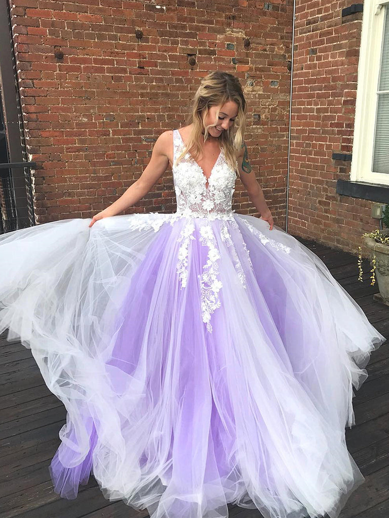 V Neck Purple Lace Prom Dresses, V Neck Purple Lace Formal Evening Dre jbydress V Neck Purple Lace Prom Dresses, V Neck Purple Lace Formal Evening Dre jbydress