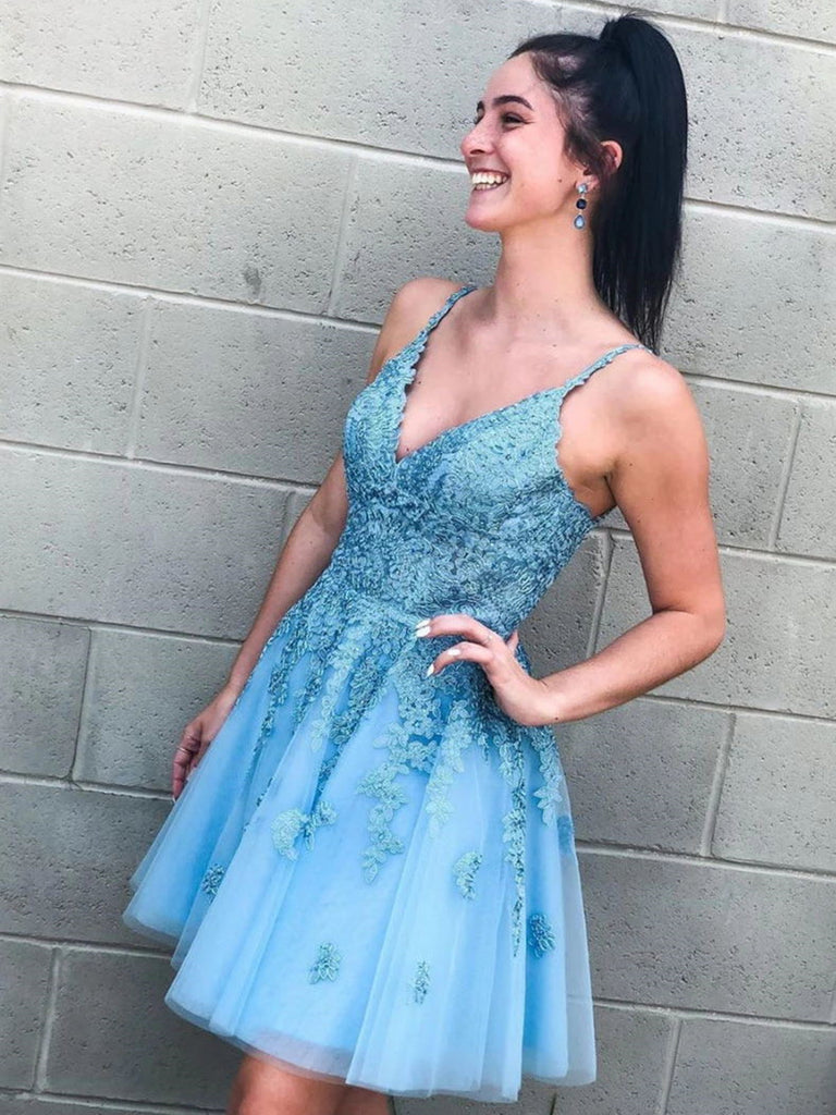 Prom Places To Buy Homecoming Dresses V Neck Short Blue Lace Prom Dresses, Short V Neck Prom Places To Buy Homecoming Dresses V Neck Short Blue Lace Prom Dresses, Short V Neck