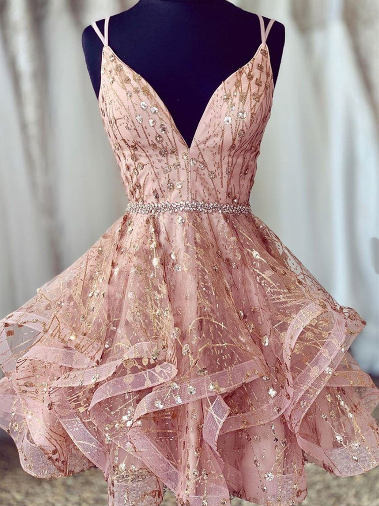 V Neck Short Champagne Lace Prom Dresses with Corset Back, Short Lace jbydress V Neck Short Champagne Lace Prom Dresses with Corset Back, Short Lace jbydress