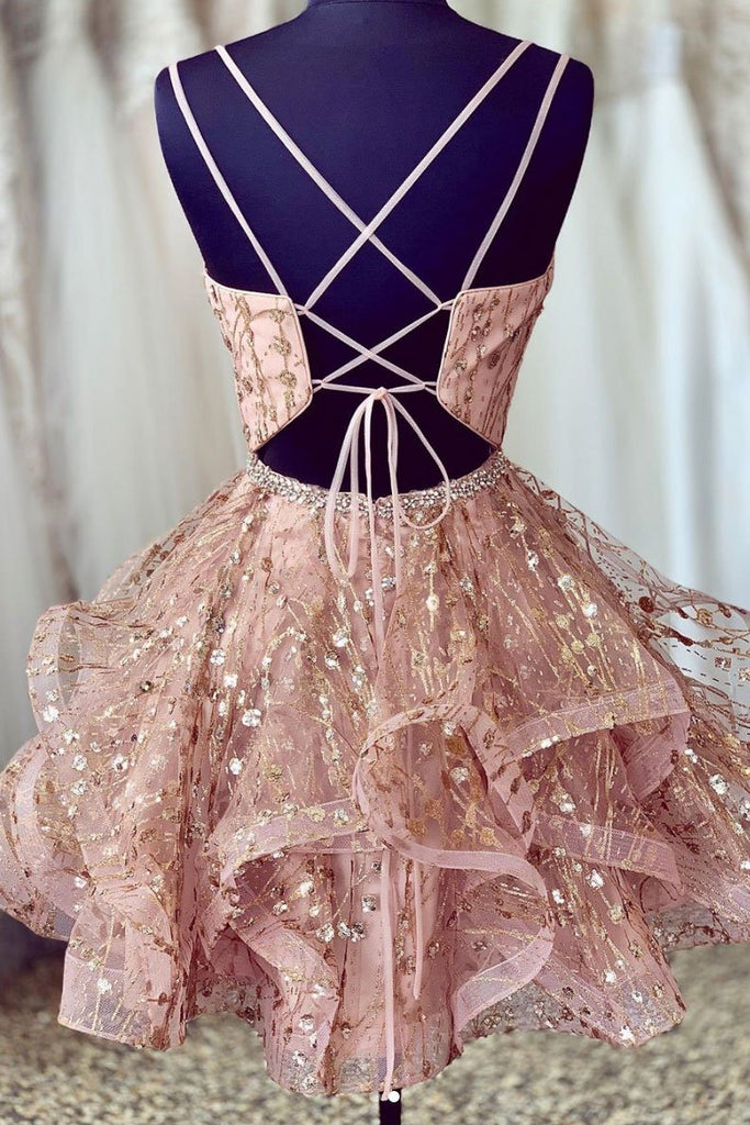 V Neck Short Champagne Lace Prom Dresses with Corset Back, Short Lace jbydress V Neck Short Champagne Lace Prom Dresses with Corset Back, Short Lace jbydress