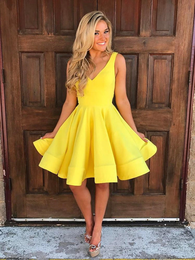 V Neck Short Yellow Prom Dresses, Short V Neck Yellow Graduation Forma jbydress V Neck Short Yellow Prom Dresses, Short V Neck Yellow Graduation Forma jbydress