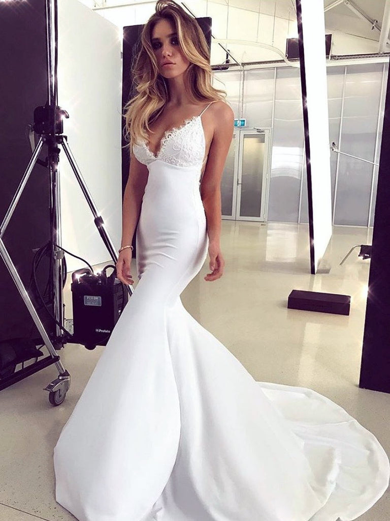V Neck White Lace Mermaid Prom Dresses, White Mermaid Lace Formal Brid jbydress V Neck White Lace Mermaid Prom Dresses, White Mermaid Lace Formal Brid jbydress