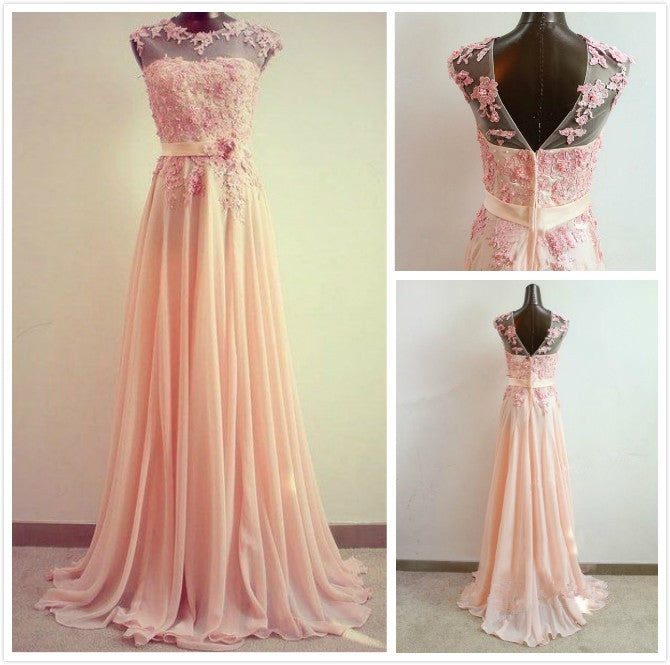 A-Line Round Neck Sweep Train Lace Coral Prom Dress, Formal Dresses, L jbydress A-Line Round Neck Sweep Train Lace Coral Prom Dress, Formal Dresses, L jbydress