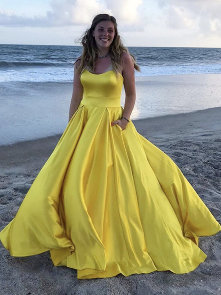 Yellow Satin Long Prom Dresses, Yellow Long Satin Formal Evening Dress jbydress Yellow Satin Long Prom Dresses, Yellow Long Satin Formal Evening Dress jbydress
