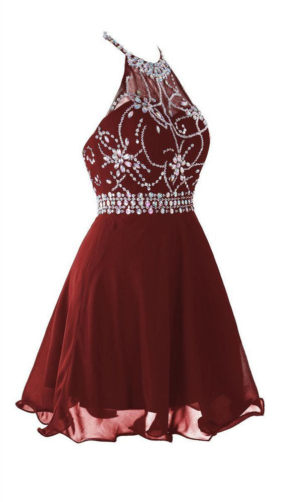 A Line Halter Neck Short Backless Burgundy Prom Dress, Backless Burgun jbydress A Line Halter Neck Short Backless Burgundy Prom Dress, Backless Burgun jbydress