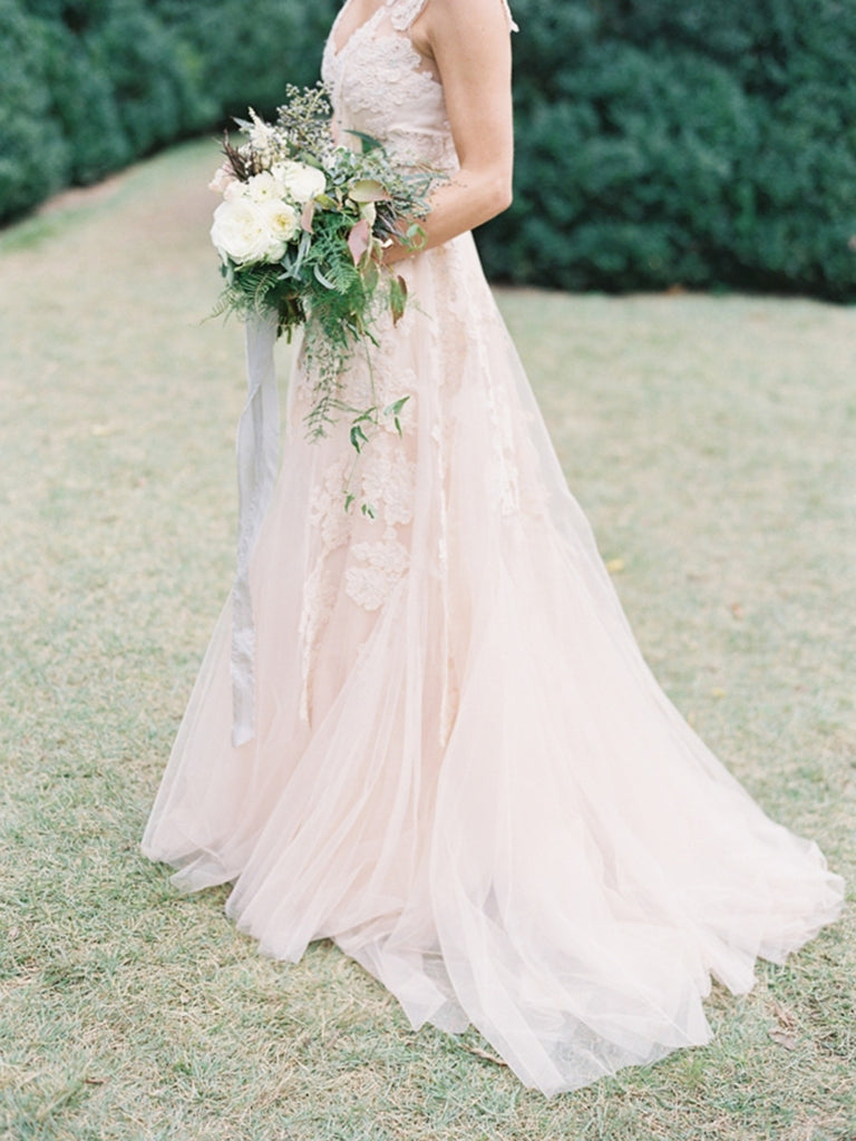 Custom Made A Line Champagne Lace Wedding Dresses, Champagne Lace Prom jbydress Custom Made A Line Champagne Lace Wedding Dresses, Champagne Lace Prom jbydress