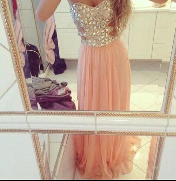 A Line Sweetheart Neck Long Pink Prom Dress, Formal Dress, Evening Dress