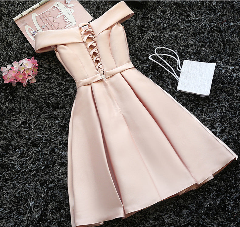 Custom Made Light Pink Off Shoulder Prom Dresses, Short Graduation Dre jbydress Custom Made Light Pink Off Shoulder Prom Dresses, Short Graduation Dre jbydress