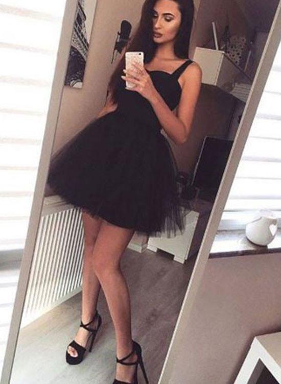 pink and black dresses for prom Simple A Line Sweetheart Neck Short Pink/Black Prom Dress with Straps, – jbydress