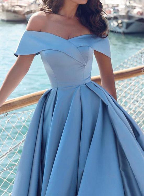 Custom Made Off Shoulder Blue Prom Gown with Slit, Blue Formal Dress w jbydress Custom Made Off Shoulder Blue Prom Gown with Slit, Blue Formal Dress w jbydress