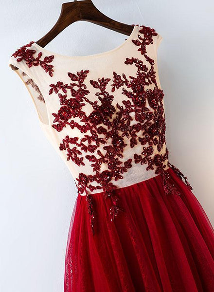Custom Made Round Neck Burgundy Lace Prom Dress, Burgundy Lace Formal Dress, Evening Dress