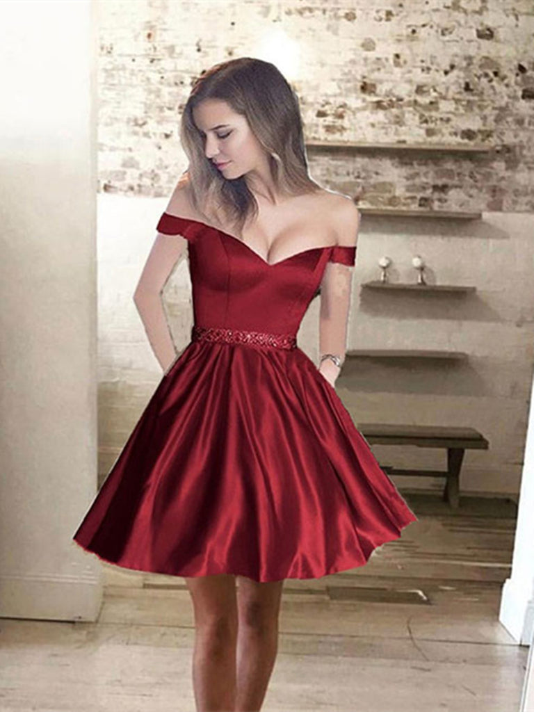 A Line Off Shoulder Burgundy/Navy Blue Short Prom Dresses, Short Gradu jbydress A Line Off Shoulder Burgundy/Navy Blue Short Prom Dresses, Short Gradu jbydress