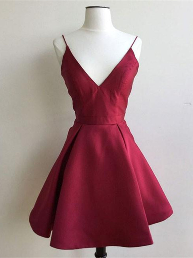 A Line V Neck Short Burgundy Prom Dresses, Short Burgundy Graduation D jbydress A Line V Neck Short Burgundy Prom Dresses, Short Burgundy Graduation D jbydress