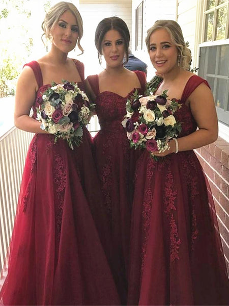 Burgundy Lace Bridesmaid Dresses with Straps, Burgundy Lace Prom Dresses, Burgundy Graduation Dress, Lace Formal Dresses
