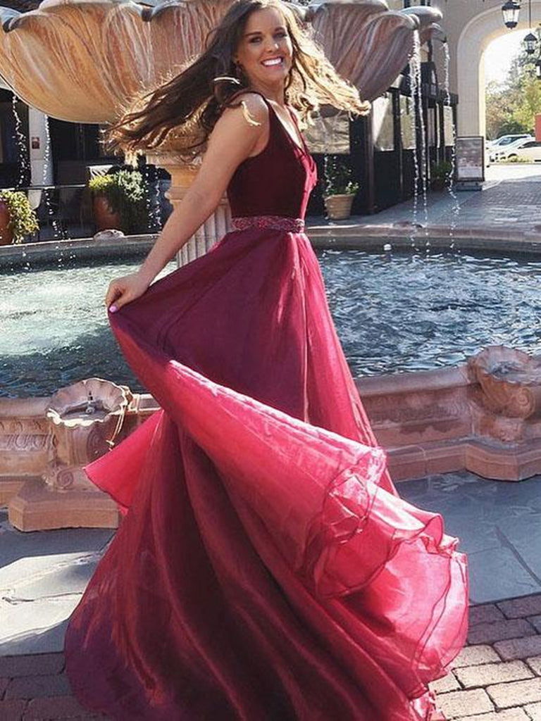 A Line V Neck Floor Length Burgundy Prom Dresses, Burgundy Formal Dres jbydress A Line V Neck Floor Length Burgundy Prom Dresses, Burgundy Formal Dres jbydress