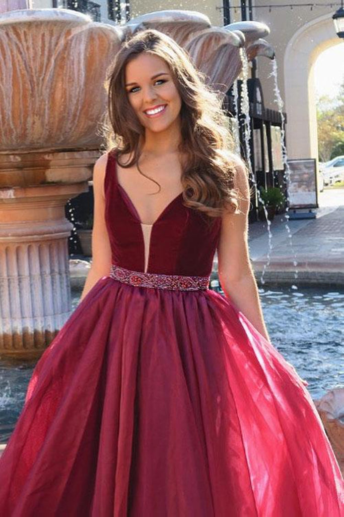 A Line V Neck Floor Length Burgundy Prom Dresses, Burgundy Formal Dres jbydress A Line V Neck Floor Length Burgundy Prom Dresses, Burgundy Formal Dres jbydress
