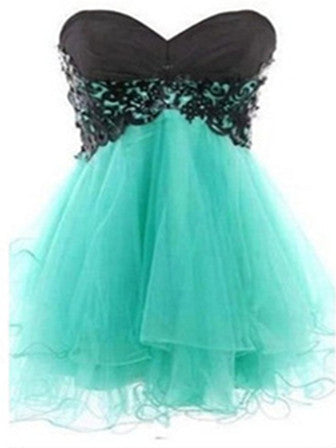 Sweetheart Sleeveless Short Black Lace Green Prom Dress, Homecoming Dress, Graduation Dress