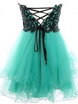 Sweetheart Sleeveless Short Black Lace Green Prom Dress, Homecoming Dress, Graduation Dress