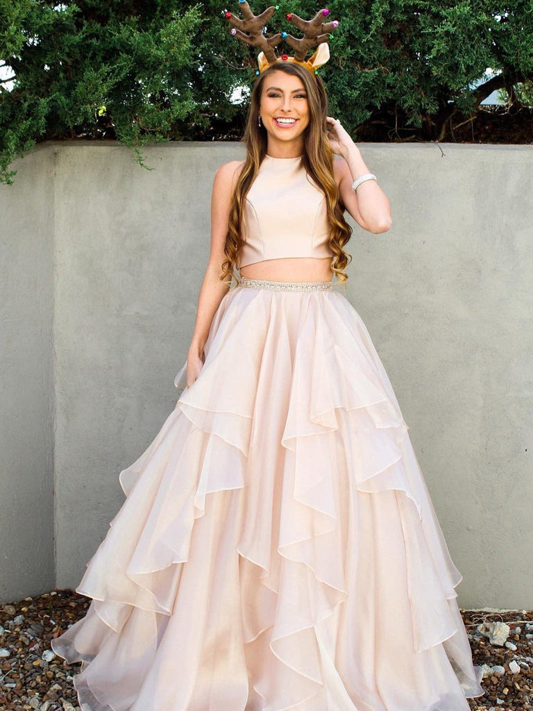 A Line Scoop Neck 2 Pieces Champagne/Pink Prom Dresses, 2 Pieces Forma jbydress A Line Scoop Neck 2 Pieces Champagne/Pink Prom Dresses, 2 Pieces Forma jbydress