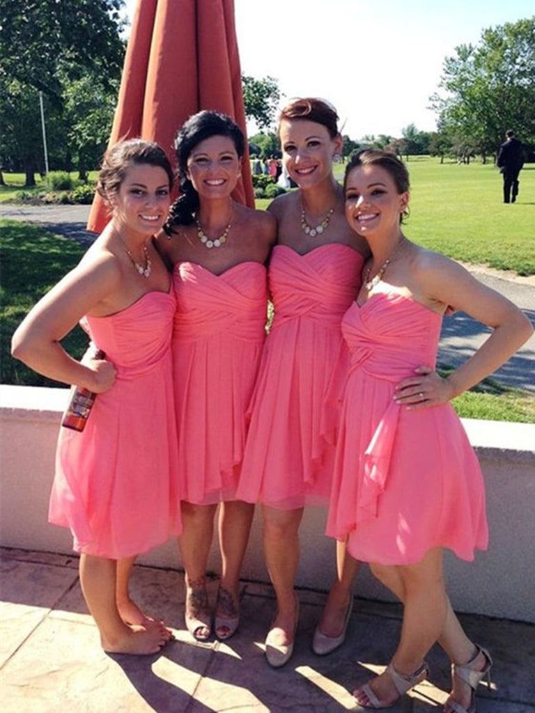 A Line Sweetheart Neck Short Coral Bridesmaid Dresses, Short Coral Gra jbydress A Line Sweetheart Neck Short Coral Bridesmaid Dresses, Short Coral Gra jbydress