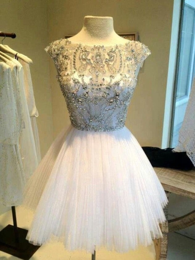 Custom Made Round Neck Ivory Short Prom Dress, Short Homecoming/Gradua jbydress Custom Made Round Neck Ivory Short Prom Dress, Short Homecoming/Gradua jbydress