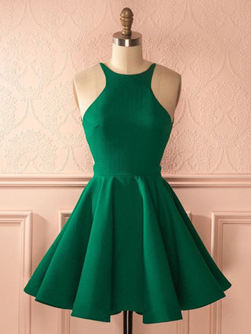A Line Round Neck Backless Short Green Prom Dress, Short Green Graduation Dress, Homecoming Dresses