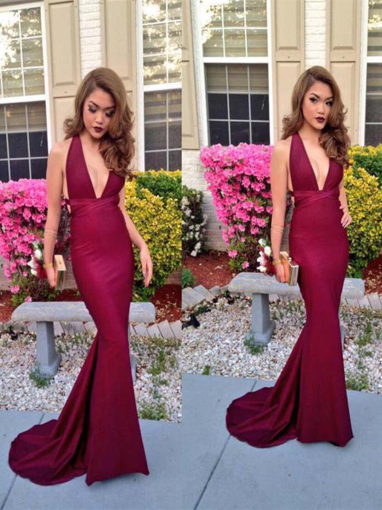Mermaid Backless Evening Prom Dresses,Long Deep V-neck Party Prom Dres –  Musebridals