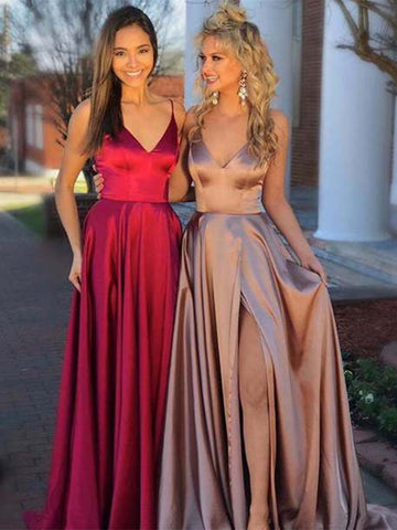 Custom Made A Line Red/Champagne Prom Dress, Red/Champagne Formal Dress, Evening Dresses