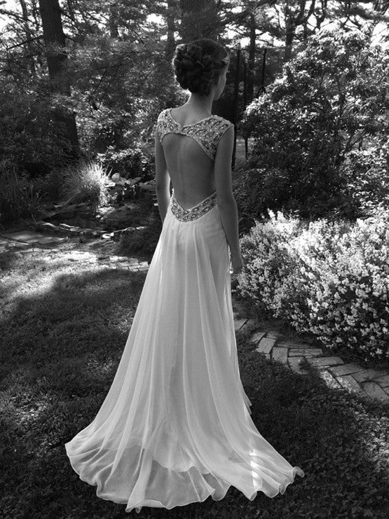 A line Ivory Backless Wedding Dresses, Backless Prom jbydress A line Ivory Backless Wedding Dresses, Backless Prom jbydress