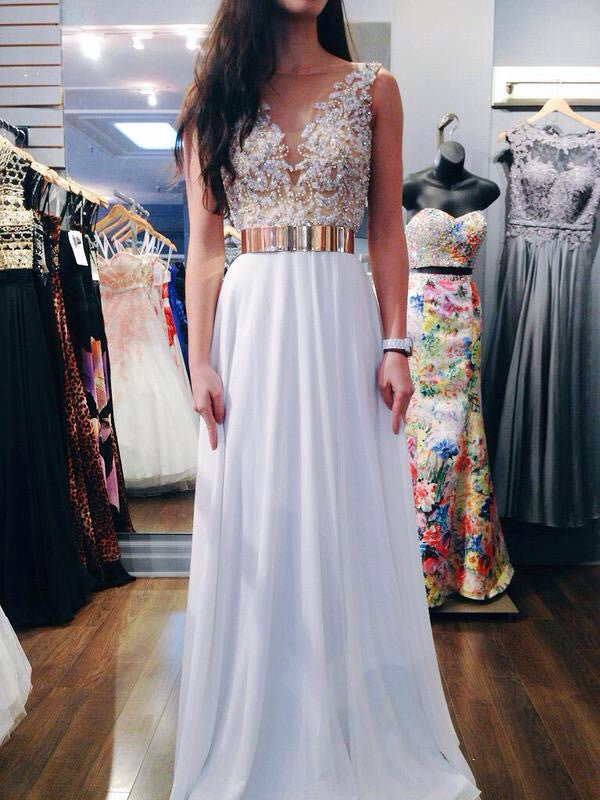 A Line Round Neck Backless White Chiffon Prom Dress, Wedding Dress, Fo jbydress A Line Round Neck Backless White Chiffon Prom Dress, Wedding Dress, Fo jbydress