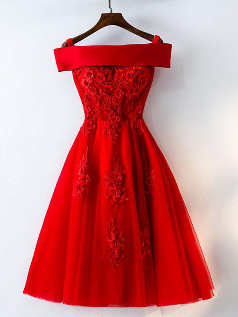 Cute A Line Off Shoulder Short Red Lace Prom Dresses, Short Red Brides jbydress Cute A Line Off Shoulder Short Red Lace Prom Dresses, Short Red Brides jbydress