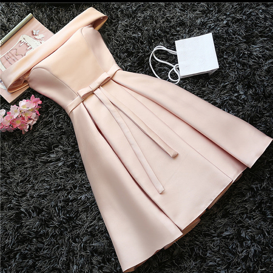 Custom Made Light Pink Off Shoulder Prom Dresses, Short Graduation Dre jbydress Custom Made Light Pink Off Shoulder Prom Dresses, Short Graduation Dre jbydress