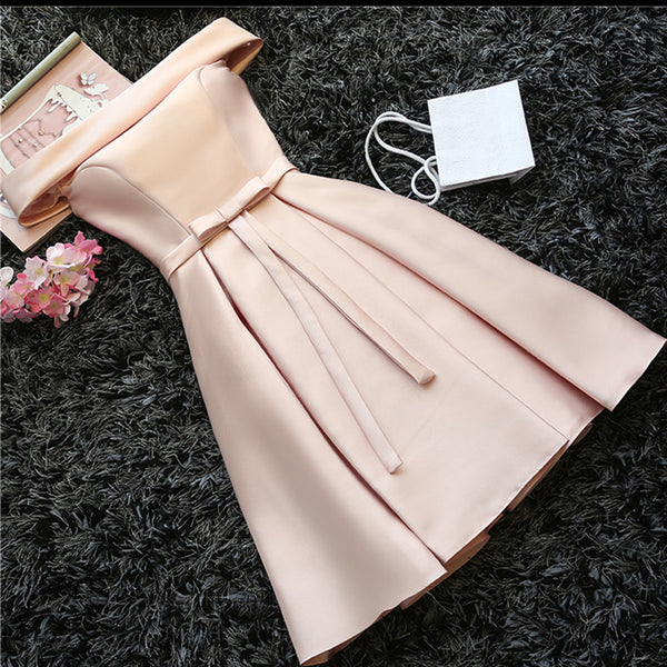 Custom Made Light Pink Off Shoulder Prom Dresses, Short Graduation Dresses, Pink Homecoming Dresses