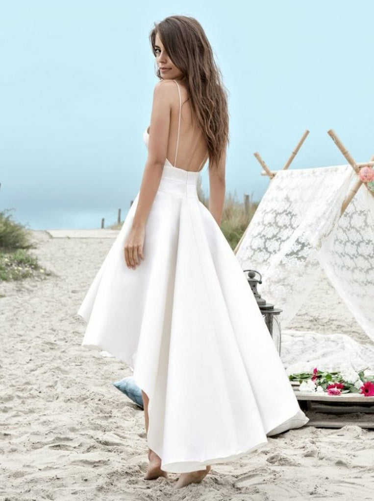 White A Line High Low Backless Wedding Dresses, High Low Wedding Dress jbydress White A Line High Low Backless Wedding Dresses, High Low Wedding Dress jbydress