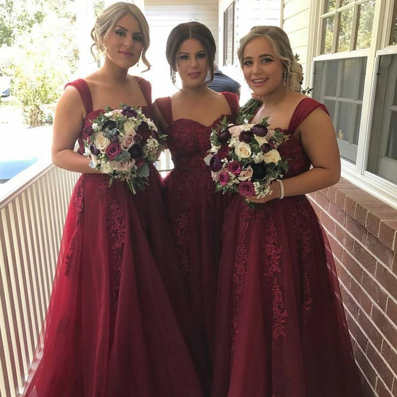 Burgundy Lace Bridesmaid Dresses with Straps, Burgundy Lace Prom Dresses,  Burgundy Graduation Dress, Lace Formal Dresses